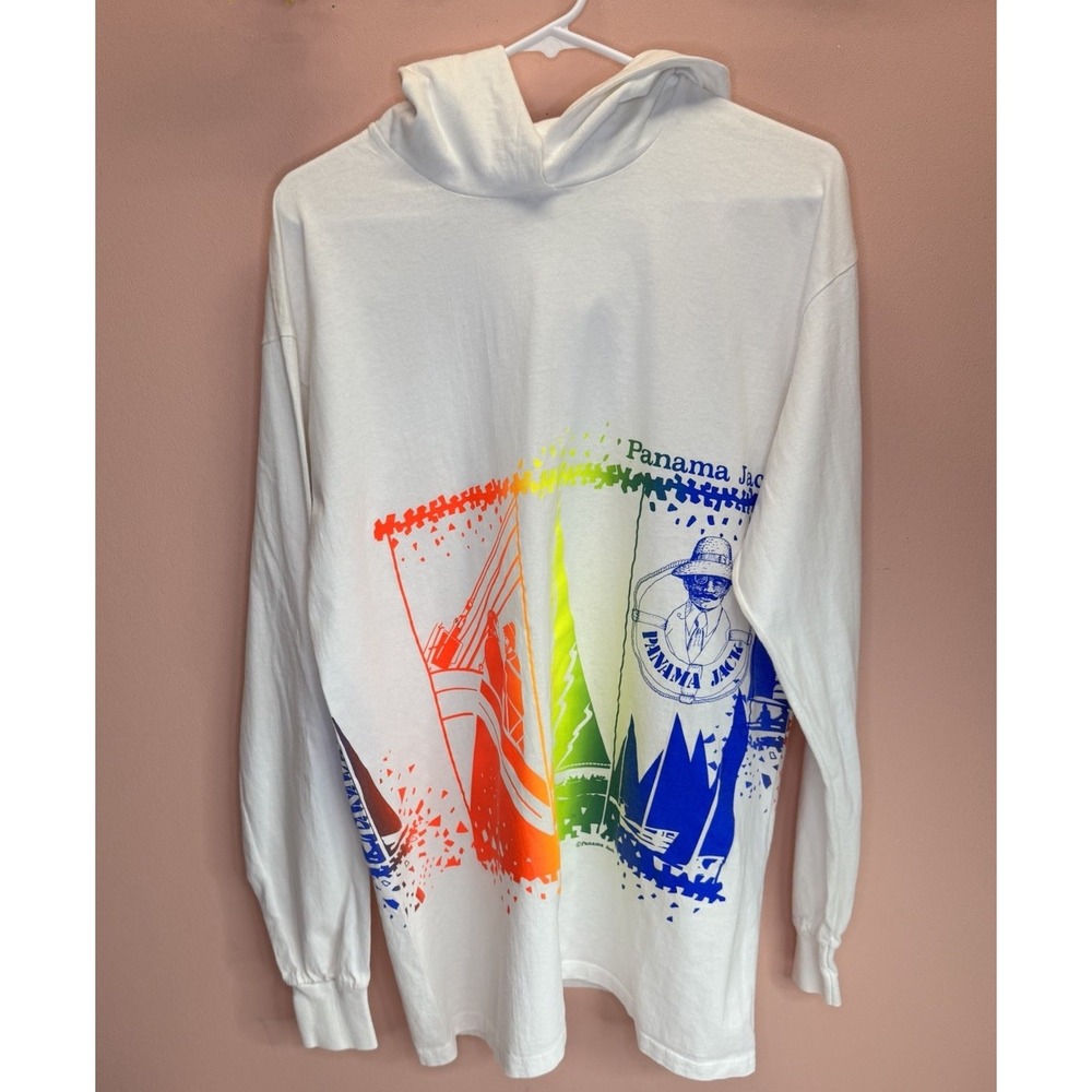 Vintage 80s 90s Panama Jack Rainbow Sailboat Hoodie USA Made One Size M/L Fit